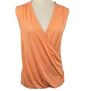 Athleta Breezy Wrap Tank S Cactus Peach Surplice V-Neck Slub Knit Athleisure EUC
